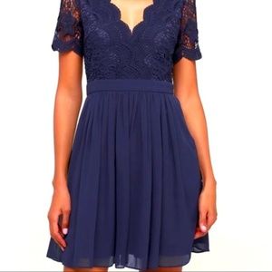 NWT Lulu's Angel in Disguise Navy Lace Skater Dress Small Fit and Flare